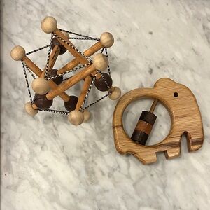 Wooden Elephant Rattle and Manhattan Toys Skwish Toy Set